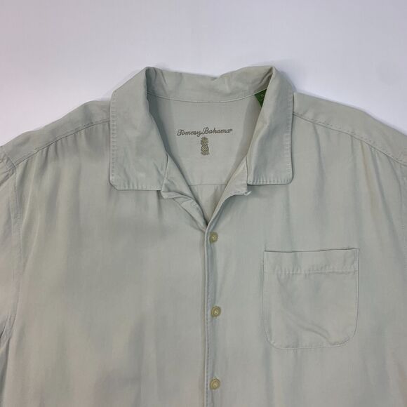 Tommy Bahama Shirt Mens XL Extra Large Beige Silk Button Up Short Sleeve Pocket - Picture 3 of 14